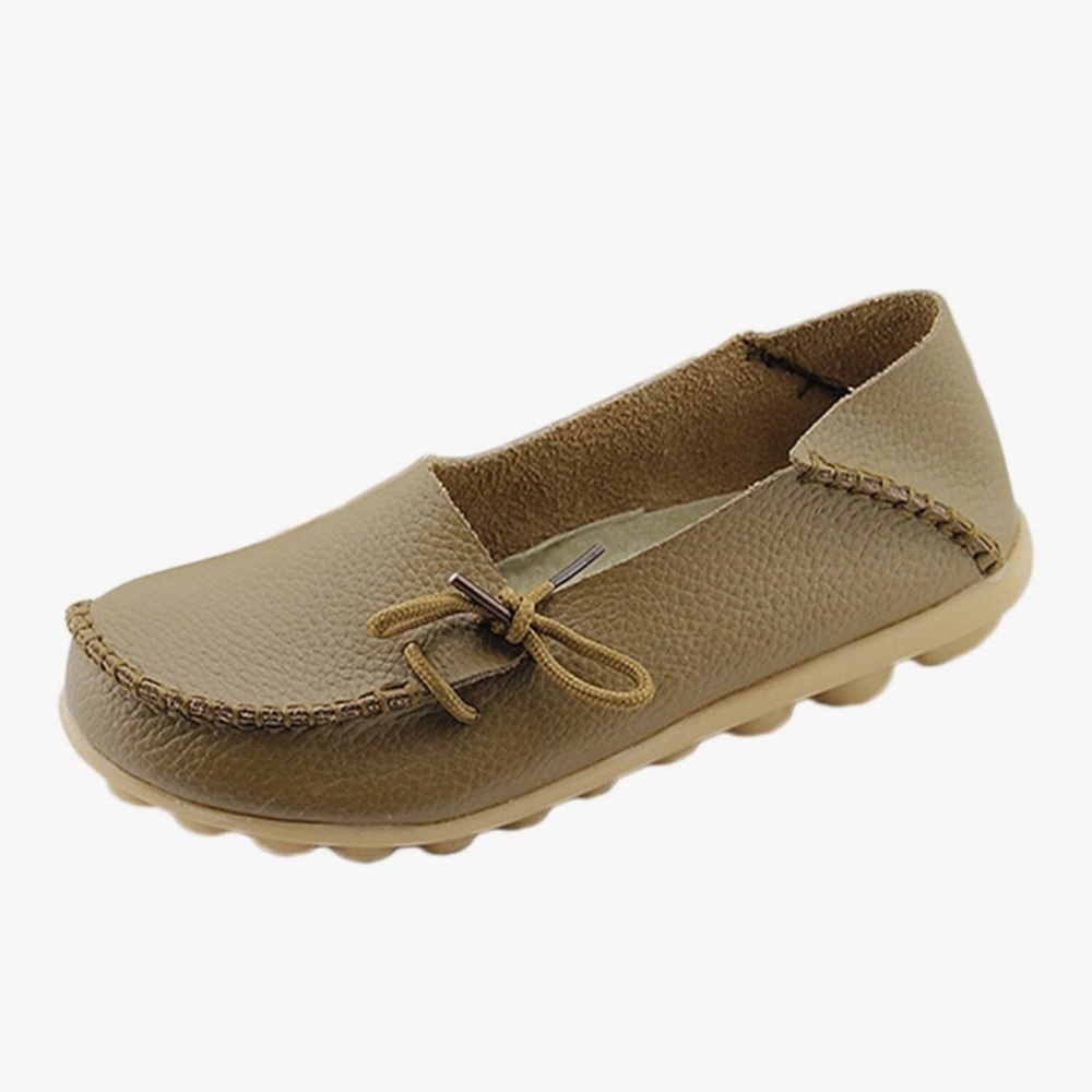 Beinfaith Women's Soft Cowhide Leather Loafer Shoes Slip-Ons Size 9.5 Beige